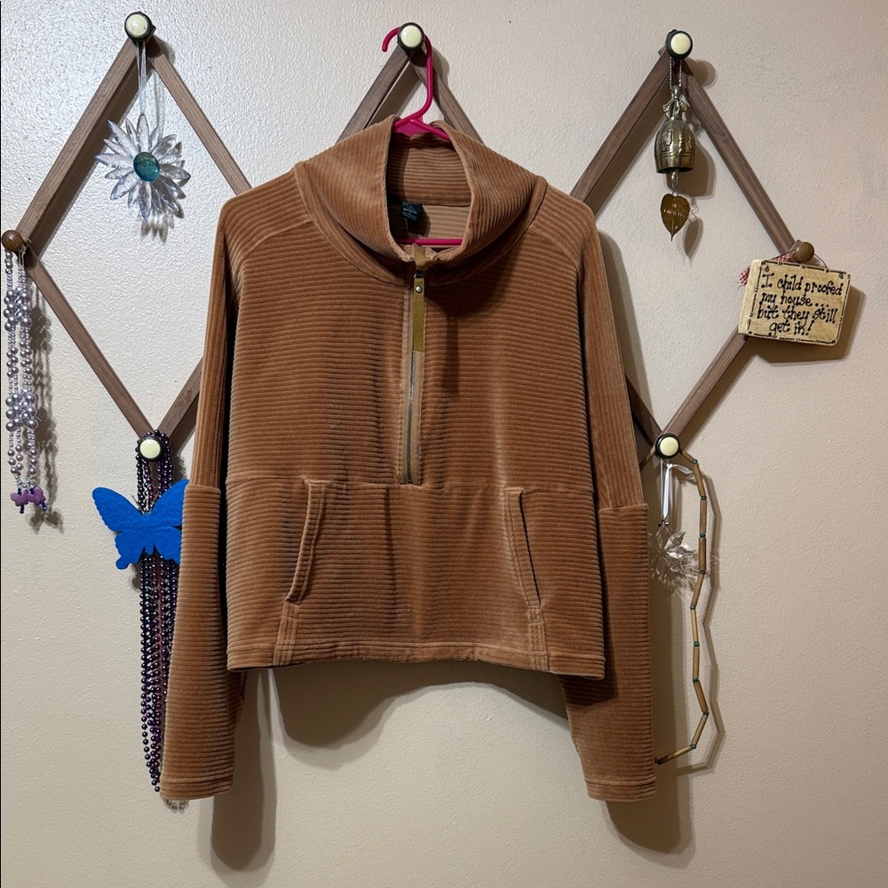 Prana Brown Half-Zip Crop Top